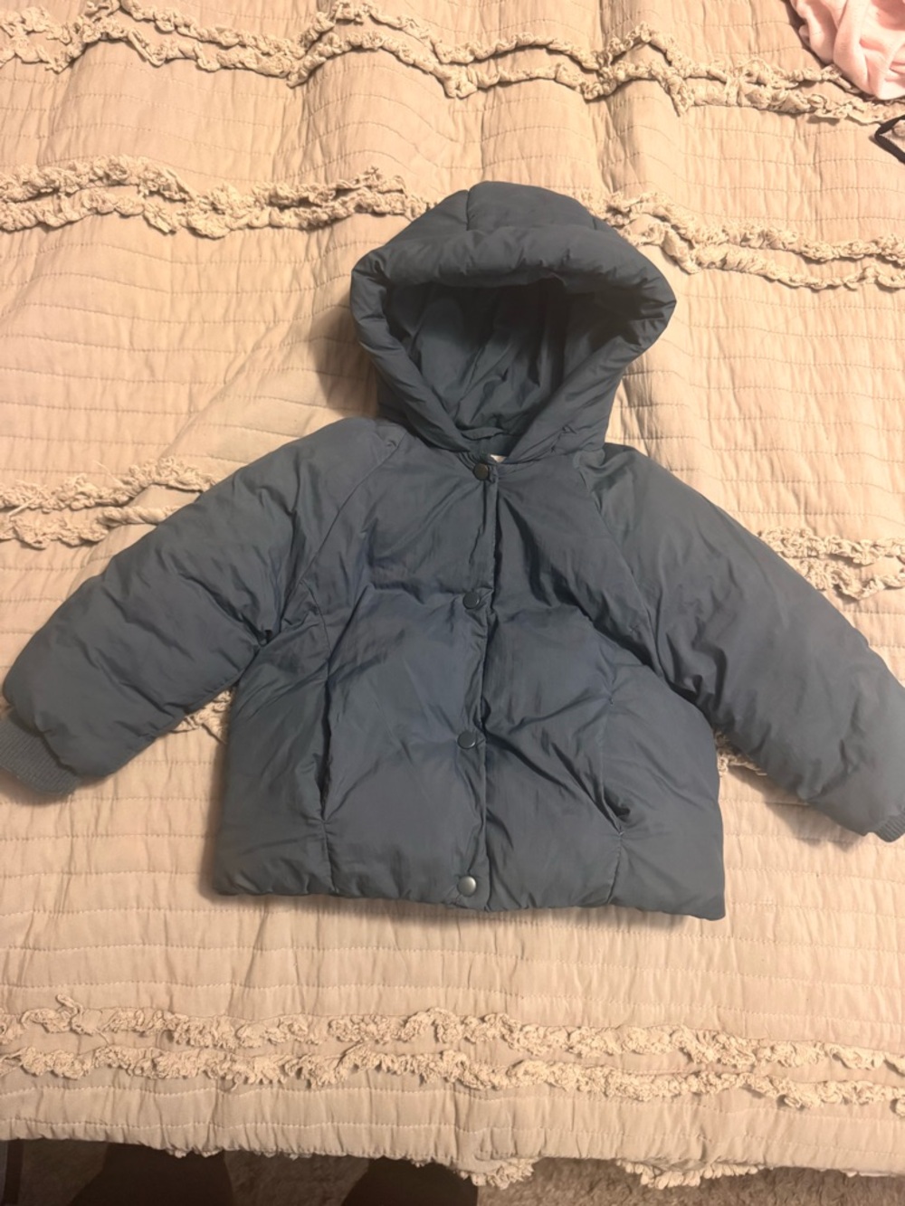Zara Kids Hooded Puffer Jacket in Slate Blue